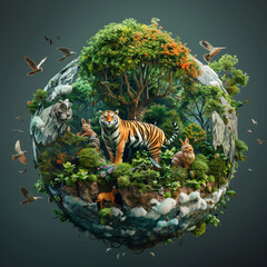 world wildlife day tiger standing on top of a green field forest background