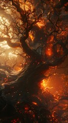 Canvas Print - Autumnal Eldritch Energy Awakening:Cursed Forest Landscape in Dramatic Cinematic Tones