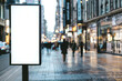 Street light box, billboard on blurred street background of modern city