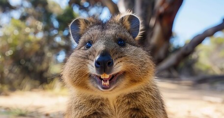 Wall Mural - Quokka, smiling face, the happiest animal, radiating joy. 