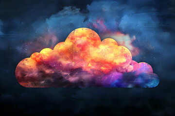 Wall Mural - Surreal Sunset to Dusk Cloudscape with Watercolor Global Network Icon