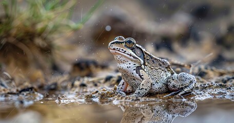 Desert Rain Frog, swollen body, vocalizing, a burst of life after rain.