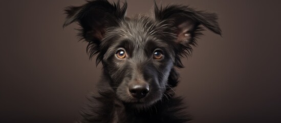 Canvas Print - A loyal canine friend with a shiny black fur coat and expressive brown eyes staring into the camera