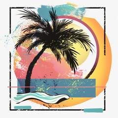 Wall Mural - A palm tree stands tall on the sandy beach, providing shade and a tropical ambiance to the surroundings