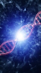 Poster - loop 3d red dna chain rotation on blue digital vertical animation background.