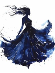 Wall Mural - A drawing of a woman wearing a blue dress
