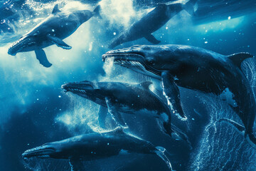 Wall Mural - A group of whales swimming in the ocean