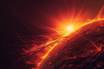 Wall Mural - A fiery planet with a bright sun in the background