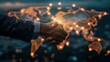 International Networking: Businessman Handshake Over World Map Connection Effect