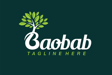 Poster - Baobab lettering logo, Letter B, Baobab tree logo