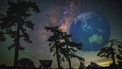 Wall Mural - Planet Earth Rotating Against The Starry Night Sky. - animation