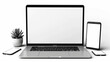 Blank white screen laptop phone tablet - png