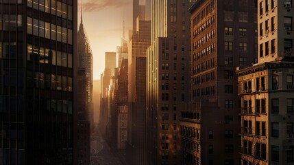 Abstract futuristic cityscape view with modern skyscrapers.