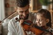 © Stock Saga - Music is so much fun. Young father teaching his little daughter to play violin and smiling, Generative AI