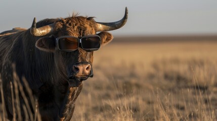 bull with goggles over its eyes