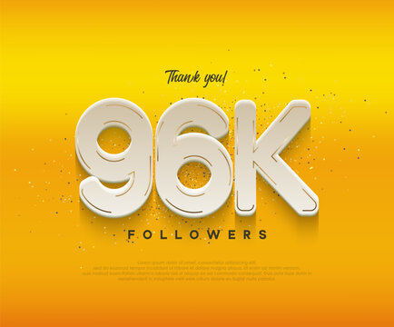 96k followers celebration with modern white numbers on yellow background.