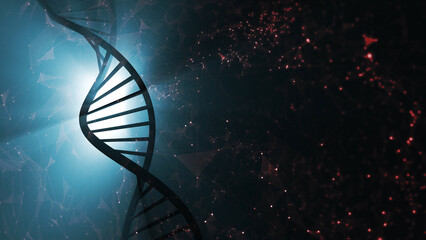 Poster - futuristic dark blue dna chain volumetric light effect illustration.