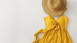 Summer outfit with a straw hat and a bright yellow dress illustration by generative ai