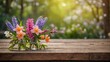 © Amir Bajric - Beautiful spring flowers with empty wood table and copy space