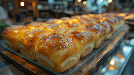 Poster - Sweet buns at the bakery counter.