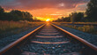 Gleaming tracks lead into a fiery sunset, a prelude to AI Generative.