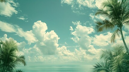 Wall Mural - tropical island with sky cloudscape palm trees and sea