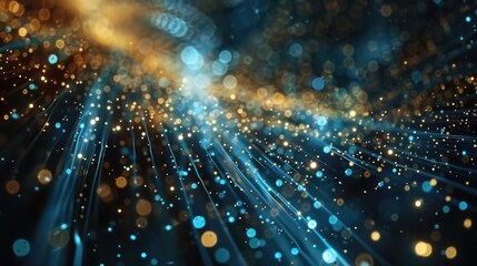 Wall Mural - digital abstract particles acceleration on blue background.
