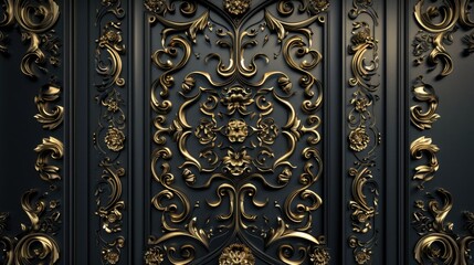 Poster - Ornate golden baroque pattern on dark background.