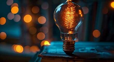 Wall Mural - glowing lightbulbs on books in dark background symbolize creativity and innovation