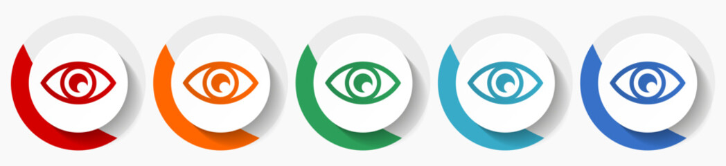 Poster - Eye, see, vision, sight and view vector icon set, flat icons for logo design, webdesign and mobile applications, colorful round buttons