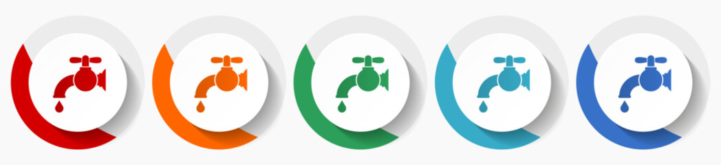 Poster - Water faucet, old tap vector icon set, flat icons for logo design, webdesign and mobile applications, colorful round buttons