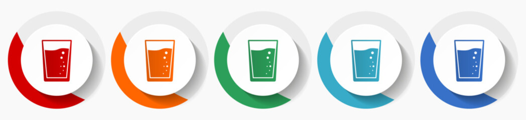 Aufkleber - Glass of water vector icon set, flat icons for logo design, webdesign and mobile applications, colorful round buttons