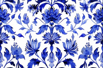  Watercolor Seamless pattern with blue and white	