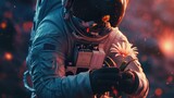 Fototapeta  - cute astronaut holding a flower in his hands,