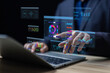 © VRVIRUS - research on platform digital technology, analyst manages the system database, analysis data plans, and reports. shows a dashboard chart on the computer. concept of analytics business