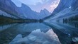 © Olive Studio - A serene lake surrounded by towering mountains with the first light of morning AI generated illustration