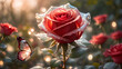 a beautiful transparent glass red rose with a exquisite fragile iridescent