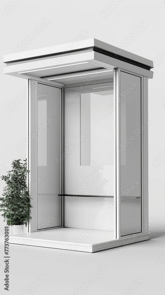 Booth for advertising. A series of white and grey images of different ...
