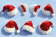 Set of Santa Claus hats on blue background