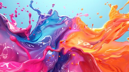 Colorful paint splash on dark background. Vibrant color combination. Abstract artwork expression. Liquid explosion in visual dynamism style