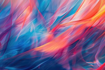 Wall Mural - A colorful, abstract painting with a blue and pink background and orange