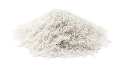 Pile of raw basmati rice isolated on white