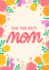 Wall Mural - Mother's day title background, cute frame with colorful flowers