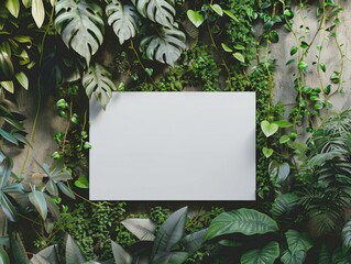 Sticker - A white sign is placed in the middle of a lush green plant