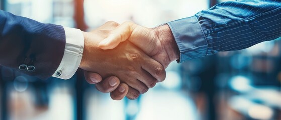 A detailed view of a handshake between two professionals symbolizing partnership and trust