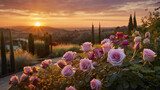 Fototapeta  - A Captivating Array of Rose Flowers in Various Soft and Romantic Light color 
rose in pink red blue purple yellow green  with water drops lying on the sepals of the flowers 