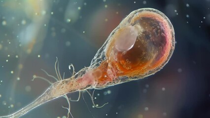 Canvas Print - A closeup view of one individual cell with its distinctive oval head and long thin tail. The head appears to be covered in tiny protrusions . AI generation.