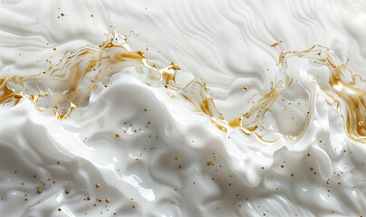 splash of milk and gold wallpaper, water texture closeup macro view background 