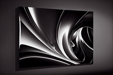 Wall Mural - Wave pattern, black and white smooth abstract art. Picture on the wall in a picture gallery. 