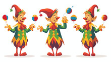 Cartoon Funny Jester Showing Juggling Flat Vector Isolated